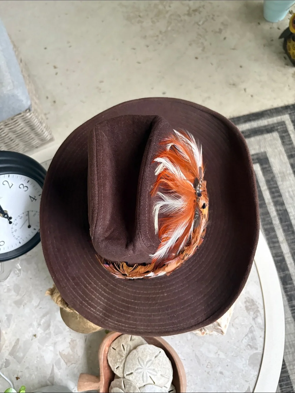 Brown Peacock Feather Trim Cowboy Hat Canyon Trail Suede Western Boho Retro